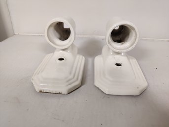 Vintage Pair Of Porcelain Lamp Sconces With Outlet Feature At Bottom    Bo H/C2