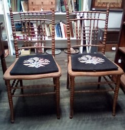 Carved Vintage Wood Chairs With Needlepoint Covered Seating    BoH/CVBK