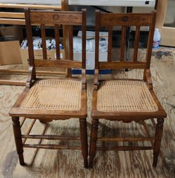 Two Vintage Wooden Side Chairs With Cane Seat                BoH / CVBK