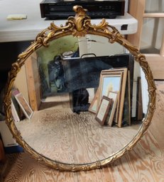 Vintage Large Round Mirror Back Painted With Gold Colour Gilted Brass Frame             BoH / CVBK.