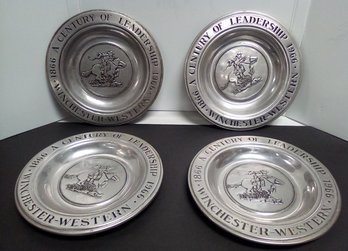 4 Vintage Wilton RWP Pewter Century Of Leadership Winchester- Western Plates - 1866-1966 BW/B5