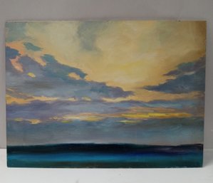 Great Oil On Artist Board Painting Of Clouds Over The Ocean     BOH/WAD