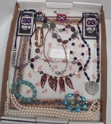 Lovely Jewelry Treasures In Necklaces, Pins, Bracelets & 1 Pair Of Turquoise Style Earrings   PW/E2