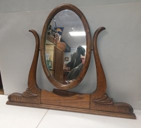 Nice Antique Oak Framed Oval Dresser Mirror.  BA / Pantry