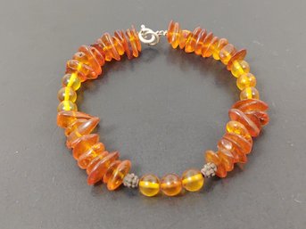 VINTAGE STERLING SILVER AMBER CHUNK BRACELET