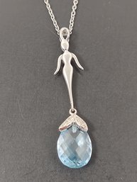 STUNNING STERLING SILVER BLUE TOPAZ & TINY DIAMOND MERMAID NECKLACE