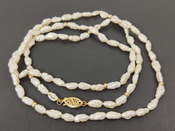 VINTAGE 14K GOLD RICE PEARLS NECKLACE W/ GOLD BEADS