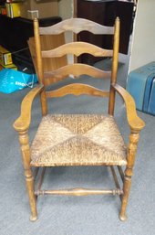 Beautiful Vintage Wooden Arm Chair With Rush Seat  BOH/ CAV