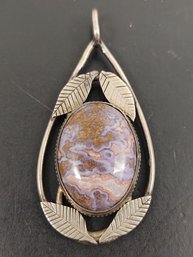 VINTAGE MID CENTURY STERLING SILVER JASPER PENDANT