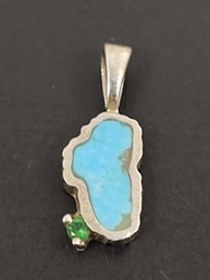 VINTAGE STERLING SILVER TURQUOSE & EMERALD LAKE TAHOE SOUVENIR PENDANT