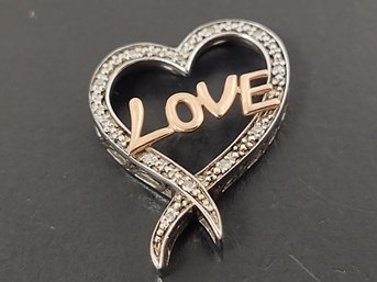 VINTAGE STERLING SILVER & 10K ROSE GOLD LOVE HEART PENDANT