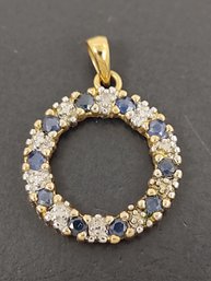 SMALL GOLD OVER STERLING SILVER BLUE SAPPHIRE & DIAMOND PENDANT