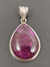 VINTAGE STERLING SILVER PINK VEIN AGATE PENDANT