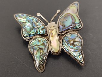 VINTAGE MEXICO STERLING SILVER ABALONE BUTTERFLY BROOCH