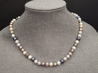 STERLING SILVER MULTI COLORED BAROQUE PEARL NECKLACE