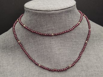 VINTAGE 14K GOLD & GARNET BEADS NECKLACE