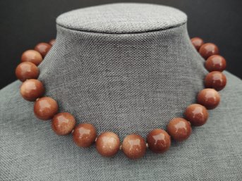 VINTAGE LARGE 16mm GOLDSTONE BEADS NECKLACE