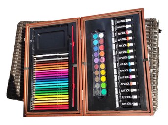 NEW LARGE ASSORTMENT OF ART SUPPLIES KIT IN EXPANDABLE WOOD CARRY CASE