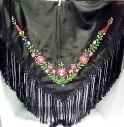 Gorgeous New Hungarian Hand Embroidered Kalocsai Folk Art Satiny Shawl     EH/B2