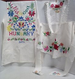 Two Hungarian Kalocsai Folk Art Aprons - 1 Hand Embroidered & 1 Hand Painted EH/B2