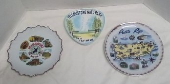 Three Destination Souvenir Wall Hanging Plates - Missouri, Puerto Rico & Yellowstone Natl Park BoH/C4