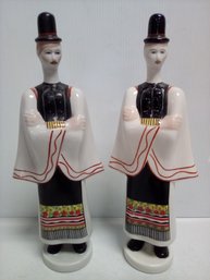 Beautiful Twin Aquincum Hungary Hand Painted Brand Figurines Matyo Folk Garb.   EH-CVBK