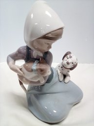 Sweet Retired Lladro Little Friskies #5032 Girl With Cat & Dalmatian Dog MINT!.      KF-CVBK