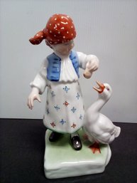 Lovely Herend Of Hungary Child Feeding Duck Fine Porcelain Figurine Hand Painted.      EH-CVBK