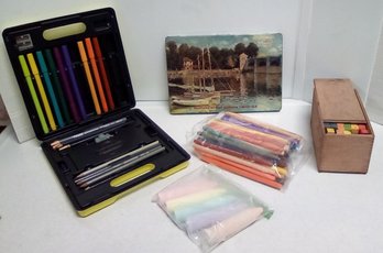 Artist Lot - Includes Buffalo Artist Colors 1300-24 Markers, Chalk In A Dovetail Box With Sliding Lid  SW/C3