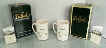 Belleek Mum & Dad Shamrock Mugs In Fine Parian China - Hand Crafted In Ireland With Gift Boxes