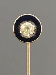 ANTIQUE VICTORIAN 14K & 10K GOLD YELLOW SAPPHIRE ONYX MOURNING STICK PIN