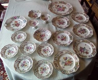 Gorgeous Empress Dresden Flowers Schumann Bavaria 12 Plates & 6 Serving Dishes - 18 Pieces Total Lot