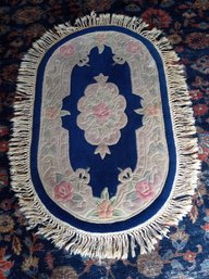 Beautiful Wool Oval Rug With Cotton Backing And Lovely Fringe 56 Inches Long