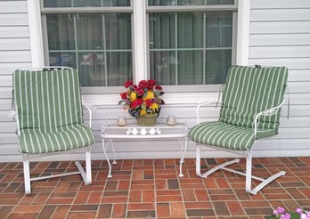 Beautiful Outdoor Metal Frame Coffee Table And Chairs With Pads.