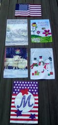 6 Flags For Yard Or Garden  - US Flag, Mets, Bless This House, Snowmen, Welcome Spring, Sheep & Mistletoe