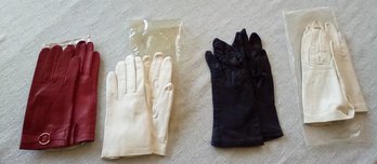 Four Leather Gloves From 1950s/1960s In Red, White, Navy & White Capretto Lavabile