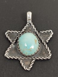 VINTAGE NATIVE AMERICAN STERLING SILVER TURQUOISE STAR SHAPED PENDANT