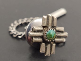 VINTAGE NATIVE AMERICAN STERLING SILVER TURQUOISE TIE PIN