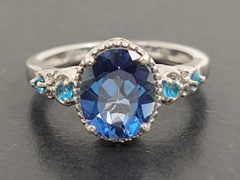 STUNNING STERLING SILVER COLOR CHANGING SAPPHIRE & TOPAZ RING