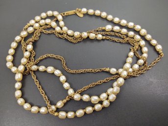 VINTAGE DESIGNER MIRIAM HASKELL LONG FAUX PEARL NECKLACE