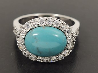STUNNING STERLING SILVER TURQUOISE & CZ RING