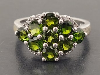 AMAZING STERLING SILVER CHROME DIOPSIDE CLUSTER & WHITE TOPAZ