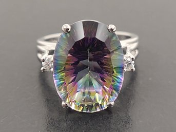 BEAUTIFUL STERLING SILVER MYSTIC TOPAZ & CZ RING