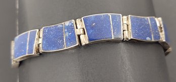 VINTAGE MADE IN CHILE STERLING SILVER LAPIS INLAY BRACELET