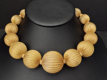 VINTAGE DESIGNER MIRIAM HASKELL GRADUATED RIBBED BALL BEAD NECKLACE