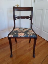 Lovely Antique Side Chair With Nice Carvings And Fabric