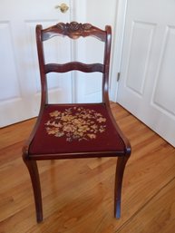 Beautiful Antique Side Chair With Needle Point Seat And Nice Carvings On The Back