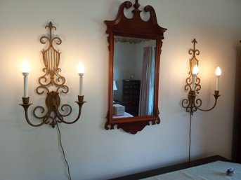 Two Beautiful Metal Wall Sconces With Electric Lights