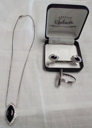 Elegant Jewelry Collection Of Silvertone Necklace With Sparkling Facets & Matching Earrings  JohnB/C3