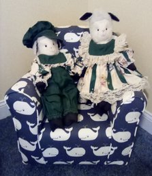 Sweet Youth Stuffed Rocking Chair & Pair Of Dressed Lamb Dolls